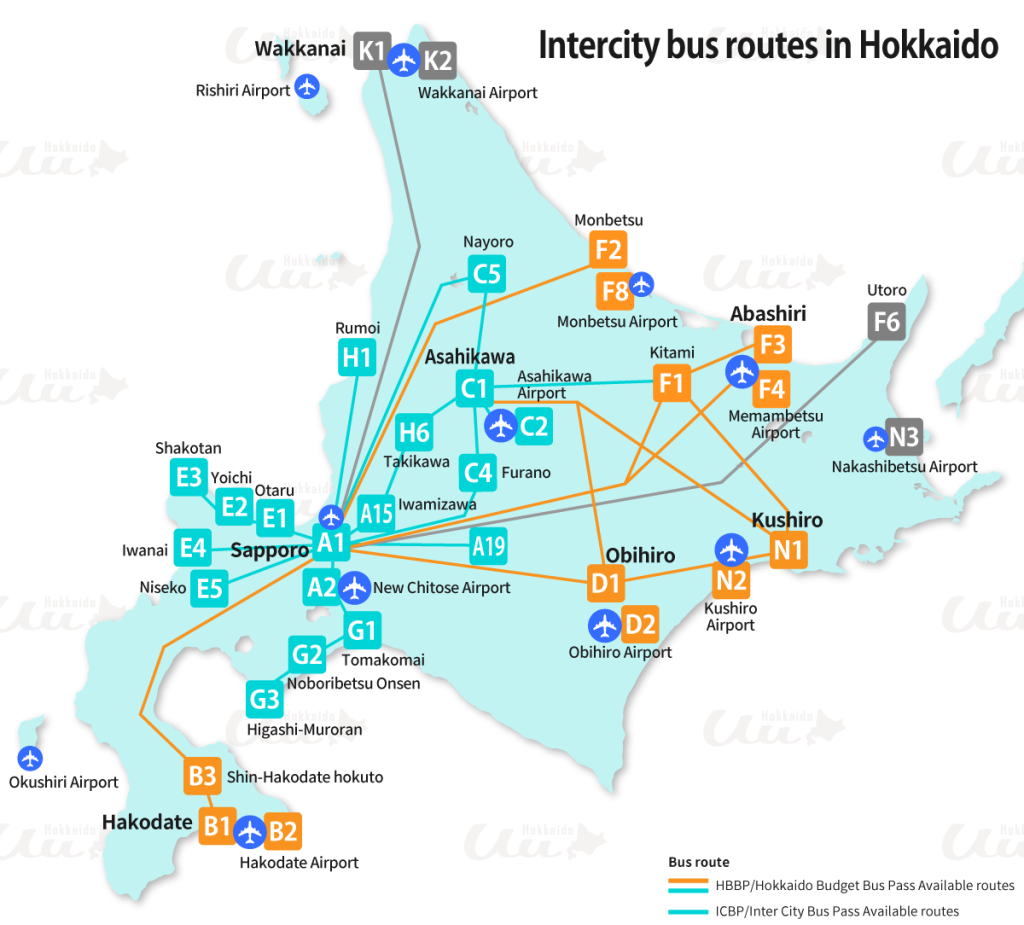 Inter City Bus routes in Hokkaido